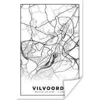 PosterMonkey Poster Stadskaart – Plattegrond – België – Zwart Wit – Vilvoorde – Kaart - 120x180 cm XXL