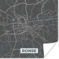 PosterMonkey Poster België – Ronse – Stadskaart – Kaart – Blauw – Plattegrond - 50x50 cm
