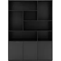 Goossens Buffetkast Madrid, 3 dichte deuren 7 open vakken, zwart melamine, 139 x 191 x 45 cm, elegant chic