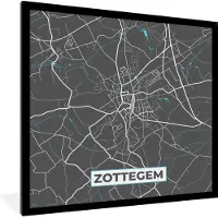PosterMonkey Fotolijst incl. Poster - België – Zottegem – Stadskaart – Kaart – Blauw – Plattegrond - 40x40 cm - Posterlijst