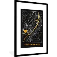 PosterMonkey Fotolijst incl. Poster - Oudenaarde - Stadskaart - Kaart - Goud - Plattegrond - 60x90 cm - Posterlijst