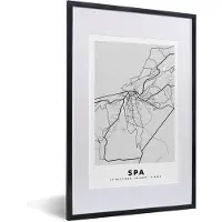 PosterMonkey Fotolijst incl. Poster Zwart Wit- België – Spa – Stadskaart – Kaart – Zwart Wit – Plattegrond - 40x60 cm - Posterlijst