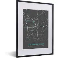 PosterMonkey Fotolijst incl. Poster - Plattegrond – Fosses la Ville – Blauw – Stadskaart - Kaart - 30x40 cm - Posterlijst