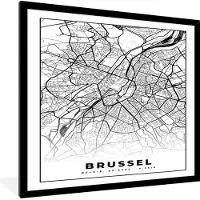 PosterMonkey Fotolijst incl. Poster Zwart Wit- België – Brussel – Stadskaart – Kaart – Zwart Wit – Plattegrond - 40x40 cm - Posterlijst