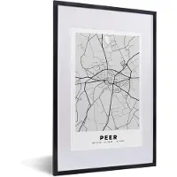 PosterMonkey Fotolijst incl. Poster Zwart Wit- België – Peer – Stadskaart – Kaart – Zwart Wit – Plattegrond - 40x60 cm - Posterlijst