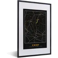PosterMonkey Fotolijst incl. Poster - Chiny - Kaart - Goud - Plattegrond - Stadskaart - 40x60 cm - Posterlijst