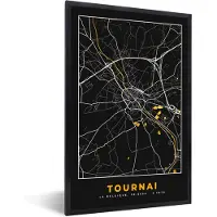 PosterMonkey Fotolijst incl. Poster - Tournai - Stadskaart - Goud - Plattegrond - Kaart - 60x90 cm - Posterlijst
