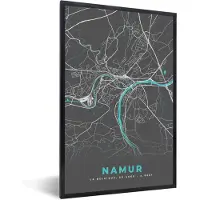 PosterMonkey Fotolijst incl. Poster - Plattegrond – Namur – Blauw – Stadskaart - Kaart - België - 20x30 cm - Posterlijst
