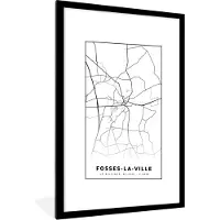 PosterMonkey Fotolijst incl. Poster Zwart Wit- Plattegrond – Fosses la Ville – Zwart Wit – Stadskaart - Kaart - België - 60x90 cm - Posterlijst
