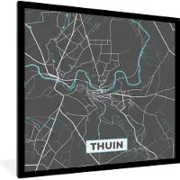 PosterMonkey Fotolijst incl. Poster - Plattegrond – Thuin – Blauw – Stadskaart - Kaart - België - 40x40 cm - Posterlijst