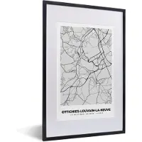 PosterMonkey Fotolijst incl. Poster Zwart Wit- Stadskaart – Zwart Wit - Kaart – Ottignies Louvain la Neuve – België – Plattegrond - 40x60 cm - Posterlijst