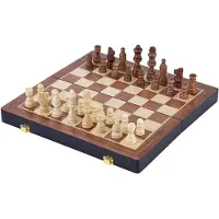 Engelhart Schaakspel Deluxe Inklapbaar – Houten Schaakset van Essenhout – Luxe Bruin Schaakbord 24.5 x 24.5 x 5,0 cm – Opklapbaar & Compact –