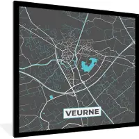PosterMonkey Fotolijst incl. Poster - Stadskaart – Grijs - Kaart – Veurne – België – Plattegrond - 40x40 cm - Posterlijst