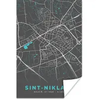 PosterMonkey Poster België – Sint Niklaas – Stadskaart – Kaart – Blauw – Plattegrond - 60x90 cm