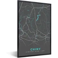 PosterMonkey Fotolijst incl. Poster - Plattegrond – Chiny – Blauw – Stadskaart - Kaart - België - 40x60 cm - Posterlijst