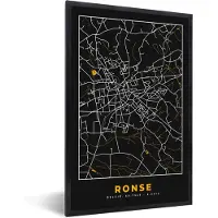 PosterMonkey Fotolijst incl. Poster - Ronse - Kaart - Plattegrond - Goud - Stadskaart - 40x60 cm - Posterlijst