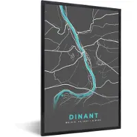 PosterMonkey Fotolijst incl. Poster - Plattegrond – Dinant – Blauw – Stadskaart - Kaart - 60x90 cm - Posterlijst