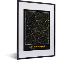 PosterMonkey Fotolijst incl. Poster - Kaart - Lo-Reninge - Zwart - Stadskaart - Plattegrond - 30x40 cm - Posterlijst