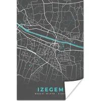 PosterMonkey Poster België – Izegem – Stadskaart – Kaart – Blauw – Plattegrond - 20x30 cm