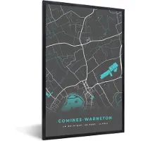 PosterMonkey Fotolijst incl. Poster - Plattegrond – Comines Warneton – Blauw – Stadskaart - Kaart - 20x30 cm - Posterlijst