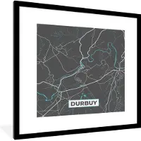 PosterMonkey Fotolijst incl. Poster - Kaart – Plattegrond – Stadskaart – Durbuy – België - Grijs - 40x40 cm - Posterlijst