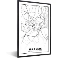 PosterMonkey Fotolijst incl. Poster Zwart Wit- Stadskaart – Zwart Wit - Kaart – Maaseik – België – Plattegrond - 60x90 cm - Posterlijst