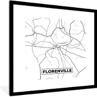 PosterMonkey Fotolijst incl. Poster Zwart Wit- Stadskaart – Plattegrond – België – Zwart Wit – Florenville – Kaart - 40x40 cm - Posterlijst
