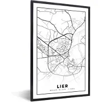 PosterMonkey Fotolijst incl. Poster Zwart Wit- België – Lier – Stadskaart – Kaart – Zwart Wit – Plattegrond - 40x60 cm - Posterlijst