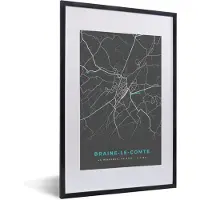 PosterMonkey Fotolijst incl. Poster - België – Braine le Comte – Stadskaart – Kaart – Blauw – Plattegrond - 40x60 cm - Posterlijst