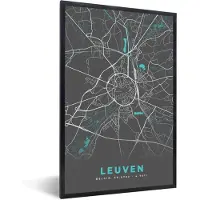 PosterMonkey Fotolijst incl. Poster - Plattegrond – Leuven – Blauw – Stadskaart - Kaart - België - 40x60 cm - Posterlijst