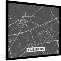 PosterMonkey Fotolijst incl. Poster - België – Fleurus – Stadskaart – Kaart – Blauw – Plattegrond - 40x40 cm - Posterlijst