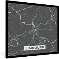 PosterMonkey Fotolijst incl. Poster - België – Limbourg – Stadskaart – Kaart – Blauw – Plattegrond - 40x40 cm - Posterlijst