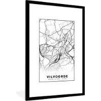 PosterMonkey Fotolijst incl. Poster Zwart Wit- Stadskaart – Plattegrond – België – Zwart Wit – Vilvoorde – Kaart - 80x120 cm - Posterlijst