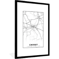 PosterMonkey Fotolijst incl. Poster Zwart Wit- België – Chimay – Stadskaart – Kaart – Zwart Wit – Plattegrond - 80x120 cm - Posterlijst