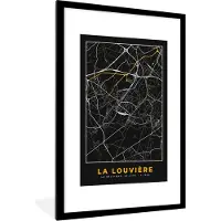 PosterMonkey Fotolijst incl. Poster - La Louvière - Kaart - Plattegrond - Goud - Stadskaart - 80x120 cm - Posterlijst