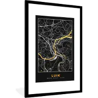 PosterMonkey Fotolijst incl. Poster - Kaart - Goud - Luik - Plattegrond - Stadskaart - 80x120 cm - Posterlijst