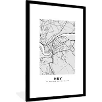 PosterMonkey Fotolijst incl. Poster Zwart Wit- Plattegrond – Huy – Zwart Wit – Stadskaart - Kaart - 80x120 cm - Posterlijst