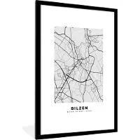 PosterMonkey Fotolijst incl. Poster Zwart Wit- Zwart Wit – België – Plattegrond – Stadskaart – Kaart – Bilzen - 80x120 cm - Posterlijst