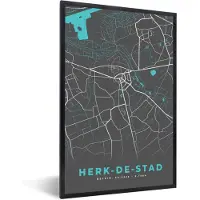 PosterMonkey Fotolijst incl. Poster - Plattegrond – Herk de Stad – Blauw – Stadskaart - Kaart - 80x120 cm - Posterlijst