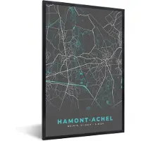PosterMonkey Fotolijst incl. Poster - Stadskaart – Grijs - Kaart – Hamont Achel – België – Plattegrond - 80x120 cm - Posterlijst