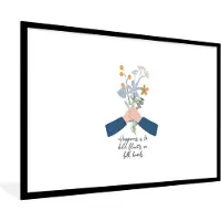 PosterMonkey Fotolijst incl. Poster - Spreuken - Happiness is to hold flowers in both hands - Quotes - 120x80 cm - Posterlijst