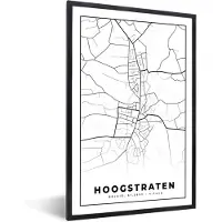 PosterMonkey Fotolijst incl. Poster Zwart Wit- België – Hoogstraten – Stadskaart – Kaart – Zwart Wit – Plattegrond - 80x120 cm - Posterlijst