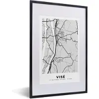 PosterMonkey Fotolijst incl. Poster Zwart Wit- Zwart Wit – België – Plattegrond – Stadskaart – Kaart – Visé - 40x60 cm - Posterlijst