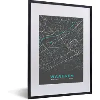 PosterMonkey Fotolijst incl. Poster - België – Waregem – Stadskaart – Kaart – Blauw – Plattegrond - 30x40 cm - Posterlijst