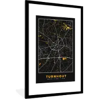 PosterMonkey Fotolijst incl. Poster - Stadskaart - Turnhout - Plattegrond - Goud - Kaart - 80x120 cm - Posterlijst