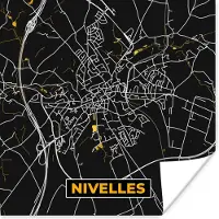 PosterMonkey Poster Nivelles - Plattegrond - Kaart - Goud - Stadskaart - 100x100 cm XXL