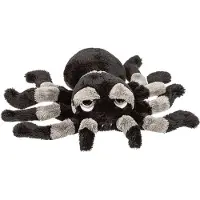 Suki pluche vogelspin knuffel - 13 cm - Zwart/Grijs - Spinnen insecten knuffels - Tarantula