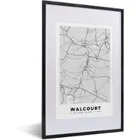 PosterMonkey Fotolijst incl. Poster Zwart Wit- Stadskaart – Plattegrond – België – Zwart Wit – Walcourt – Kaart - 40x60 cm - Posterlijst