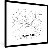 PosterMonkey Fotolijst incl. Poster Zwart Wit- Stadskaart – Zwart Wit - Kaart – Borgloon – België – Plattegrond - 40x40 cm - Posterlijst