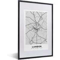 PosterMonkey Fotolijst incl. Poster Zwart Wit- Zwart Wit – België – Plattegrond – Stadskaart – Kaart – Landen - 40x60 cm - Posterlijst